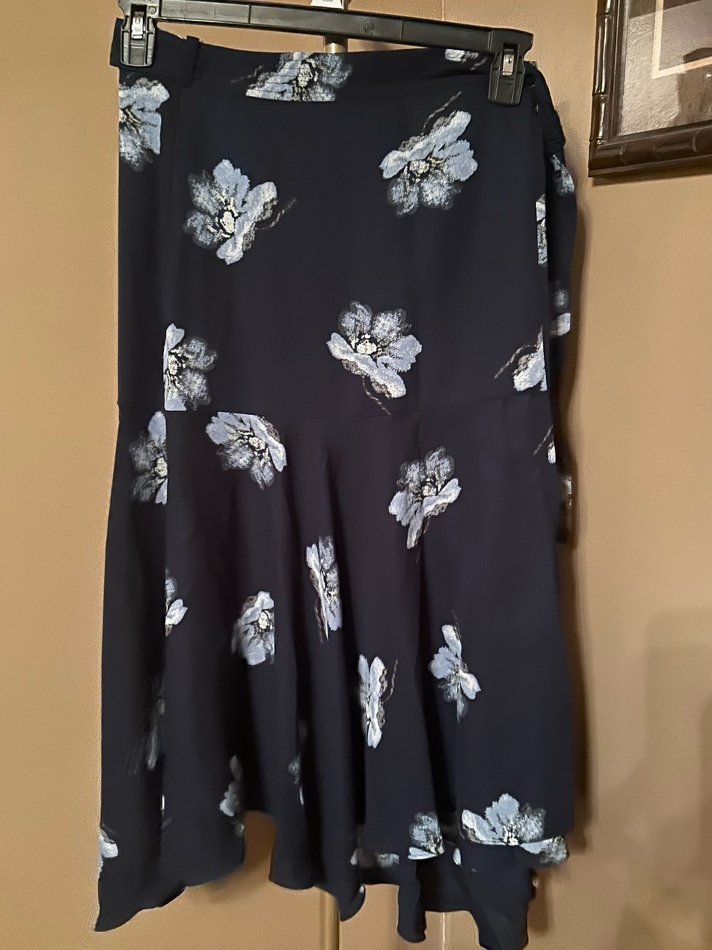 Club Monaco Navy Midi Skirt with Light Blue Floral Print